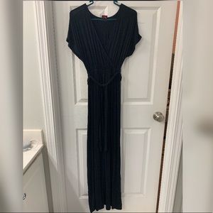 Faux wrap black maxi dress with tie